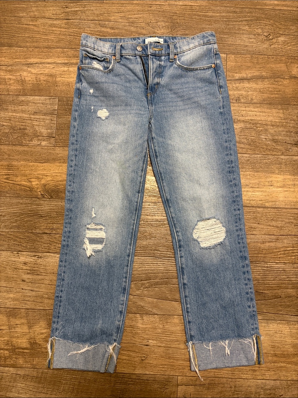 LOFT Light Blue Distressed Straight-Leg Jeans